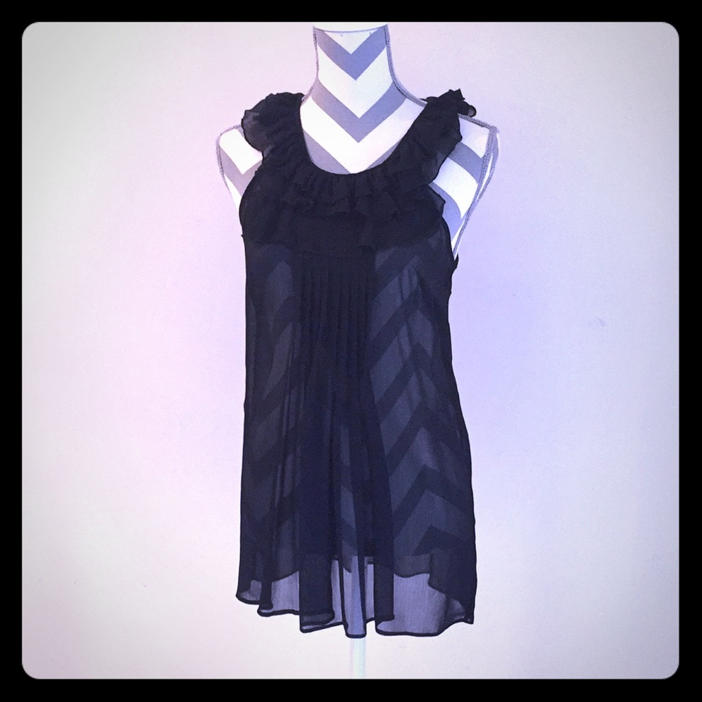 Tramp Junior's Long Black Sheer Ruffle Tank Top Flowy Size Small